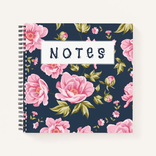 A Floral Pattern With Pink Flowers And Green Leave Notebook (Front)