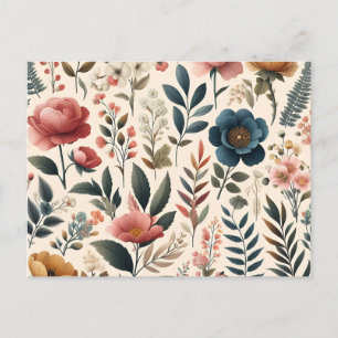 a floral wallpaper with pink and blue flowers invitation postcard