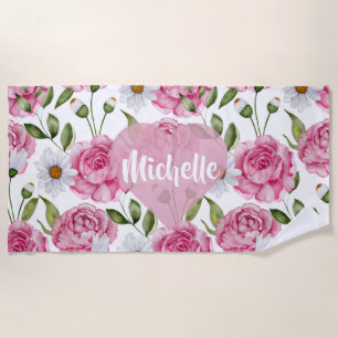 A flower bouquet of roses and daisies beach towel