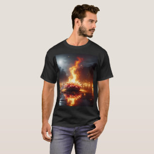 a flower floating in the water with a full moon in T-Shirt