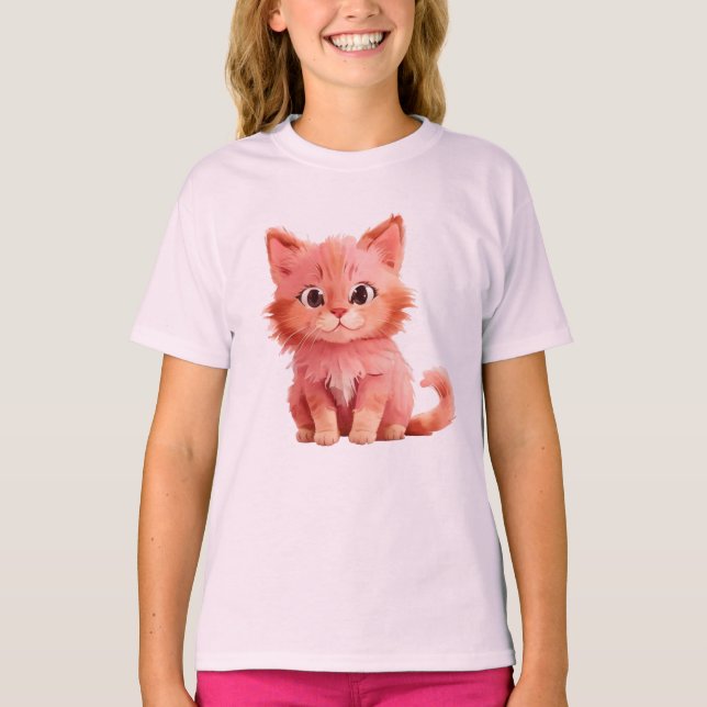A fluffy pink Kitten T-Shirt (Front)