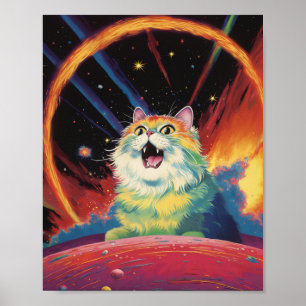 A Fluffy White Cat in Space Poster
