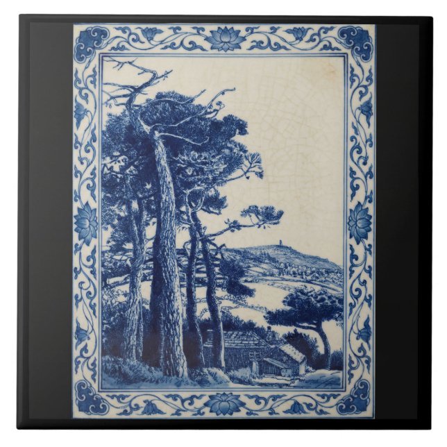 A Folly Cornwall Cobalt Blue Ceramic Art Tile (Front)