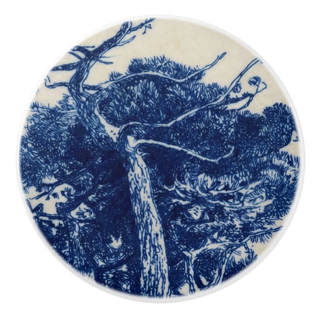 A Folly Cornwall Cobalt Blue Ceramic Art Tile Knob (Front)