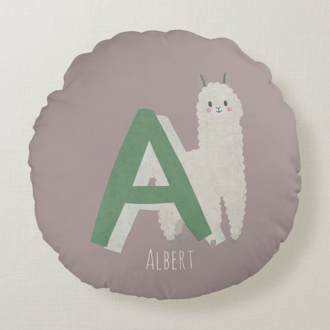 A for Alpaca Round Cushion (Front)