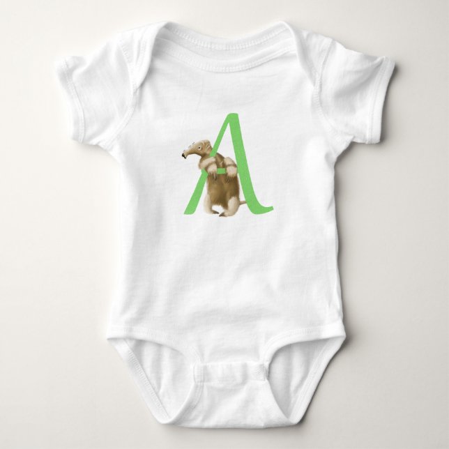 A for Anteater Initial Monogram Baby Bodysuit (Front)