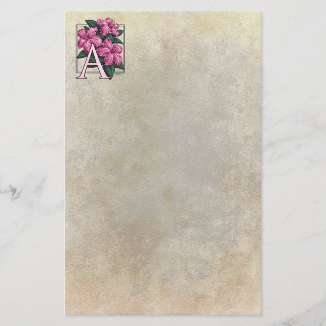 A for Azalea Flower Monogram Parchment Stationary Stationery (Front)