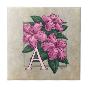 A for Azalea Flower Monogram Tile