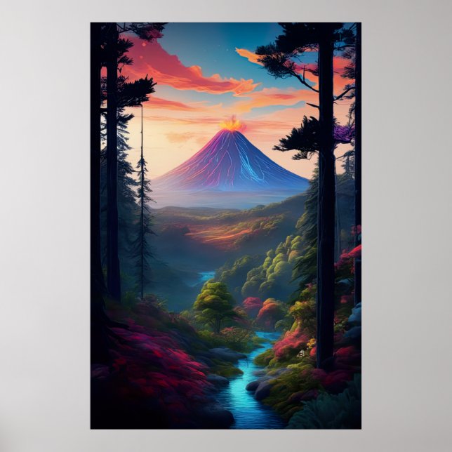 A Forest Edge Facing the Mighty Volcano Poster (Front)