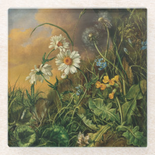 A Forest Floor with Daisies, Primroses, ... Glass Coaster