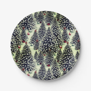 A Forest of Snow Covered Christmas Trees Paper Plate