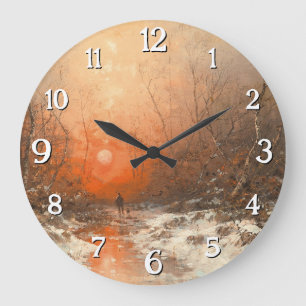 A Forest Path with Hunter at Sunset Large Clock