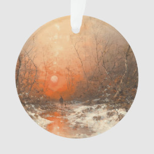 A Forest Path with Hunter at Sunset Ornament