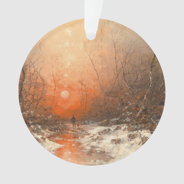 A Forest Path with Hunter at Sunset  Ornament (Front)