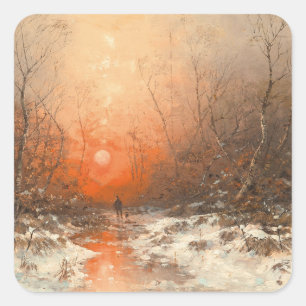 A Forest Path with Hunter at Sunset Square Sticker