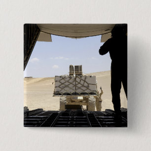 A forklift loads cargo onto a C-130 Hercules 15 Cm Square Badge