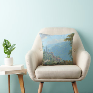 A Fortress in a Mountain Landscape at Sunrise Cushion