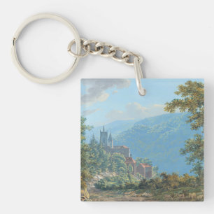 A Fortress in a Mountain Landscape at Sunrise Key Ring