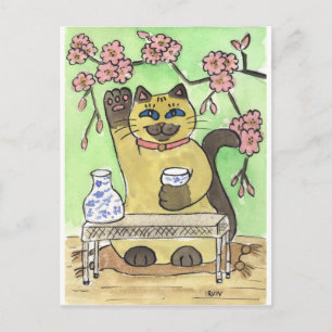 A Fortunate Sake Moment Beneath Cherry Blossoms Postcard