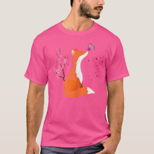 A Fox Animal With Cherry Blossom Flowers And Butte T-Shirt