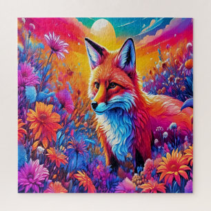 A fox in a colourful field of flowers. jigsaw puzzle