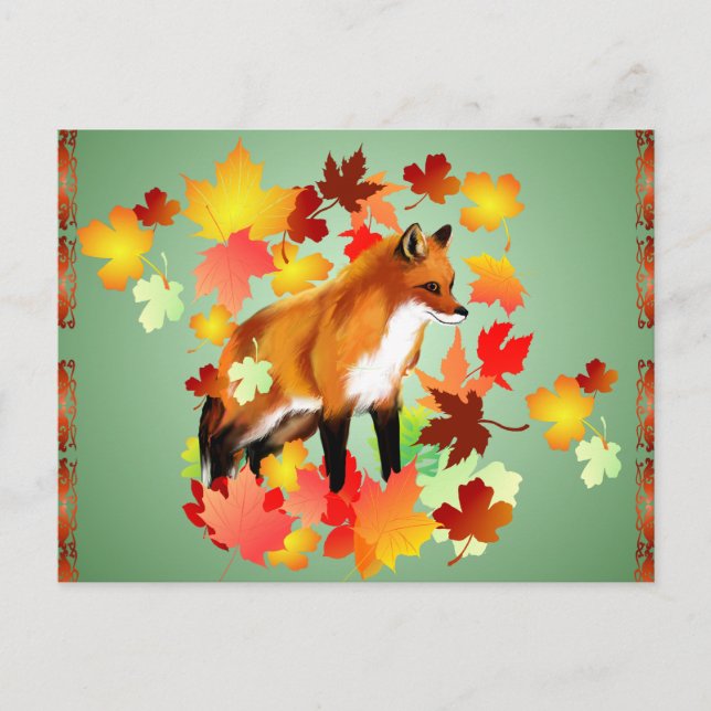 A FOX in FALL Postcard (Front)