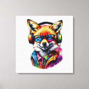 A fox in headphones and glasses canvas print