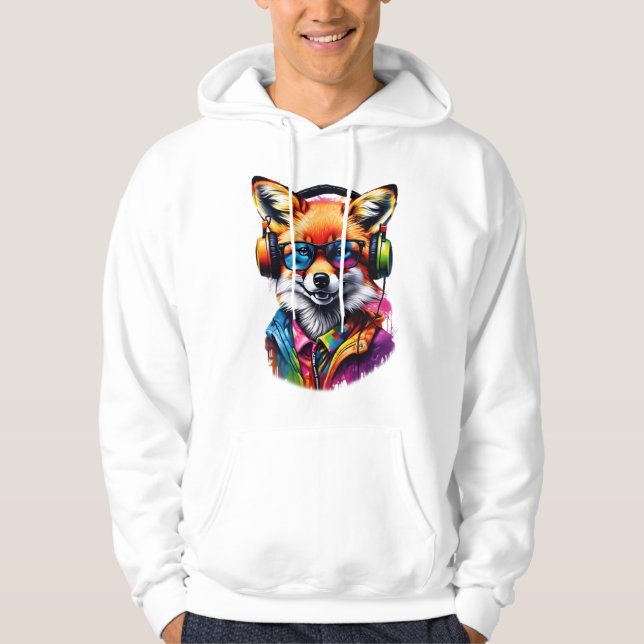 A fox in headphones and glasses hoodie (Front)
