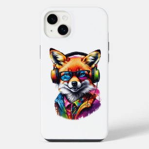 A fox in headphones and glasses iPhone 14 plus case