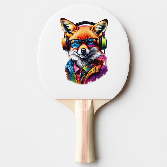 A fox in headphones and glasses ping pong paddle (Front)