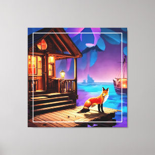 A Fox infront of The Cabin Canvas Print