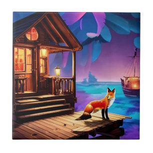 A Fox Sitting infront of The Cabin-47567 Tile