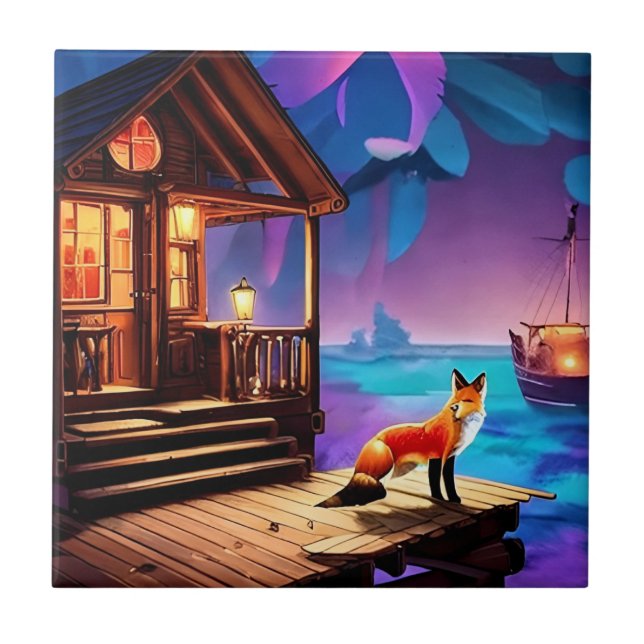 A Fox Sitting infront of The Cabin-47567 Tile (Front)