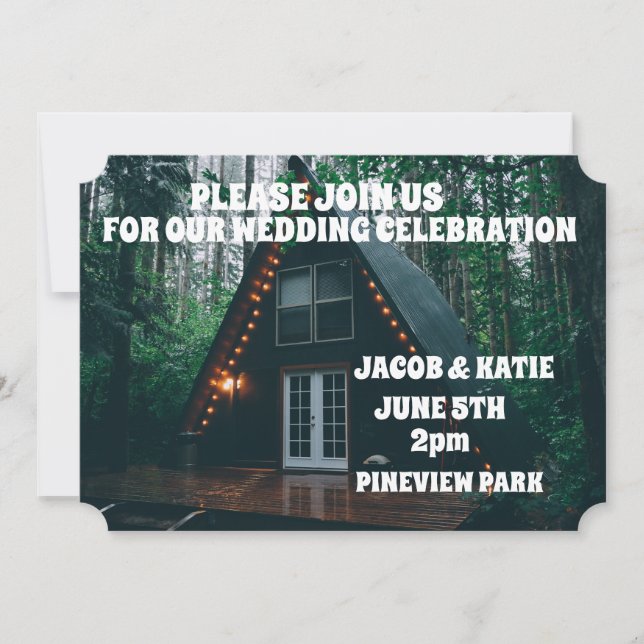 A FRAME CABIN WEDDING INVITATIONS PERSONALIZED (Front)