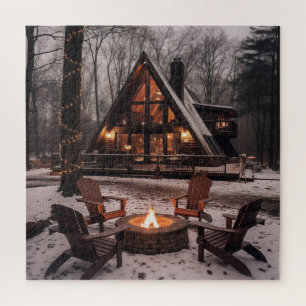 A-frame Cabin winter snow big jigsaw puzzle