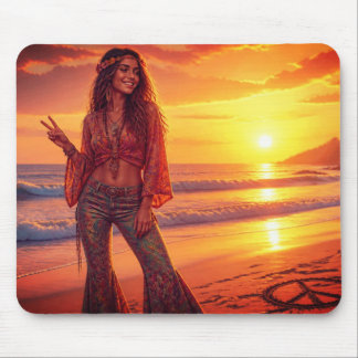 A Free Spirit On the Beach With Bell Bottoms Mouse Mat