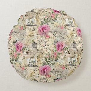 A French Ephemera Design Series 1 Round Cushion