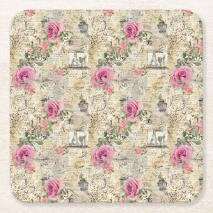 A French Ephemera Design Series 1 Square Paper Coaster