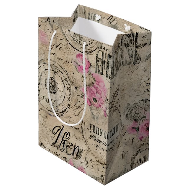 A French Ephemera Design Series 24 Medium Gift Bag (Back Angled)