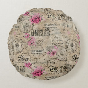 A French Ephemera Design Series 24 Round Cushion
