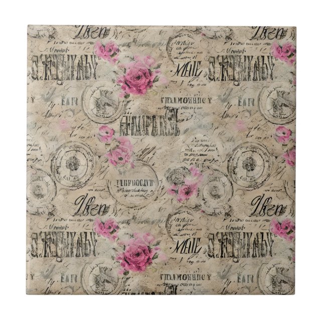 A French Ephemera Design Series 24 Tile (Front)