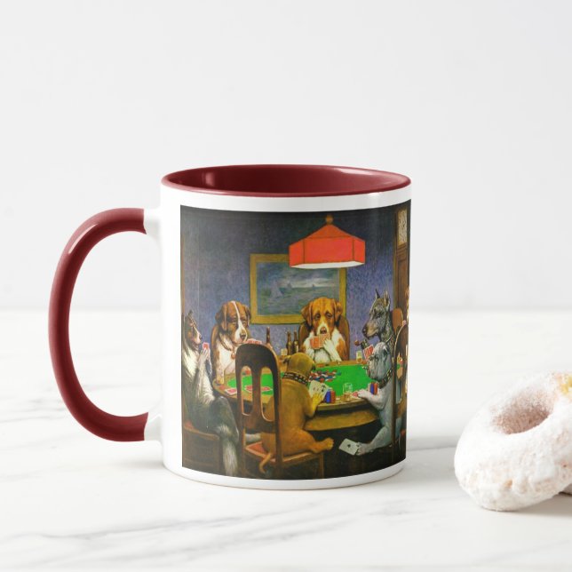 A Friend in Need Dogs Playing Poker Funny  Mug (With Donut)
