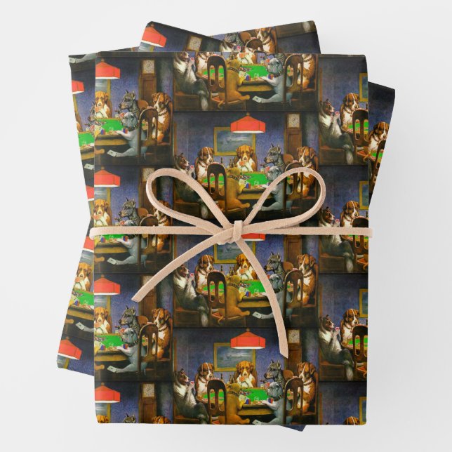 A Friend in Need Dogs Playing Poker Gift Wrapping Paper Sheet (In situ)
