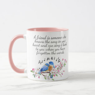A Friend Is Quote Pink and Blue Floral Friendship Mug