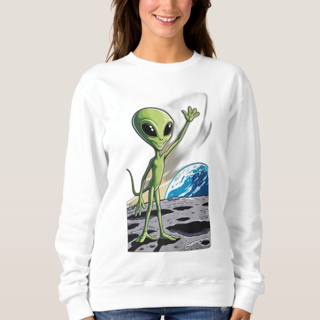 A friendly alien waving sweatshirt (Front)