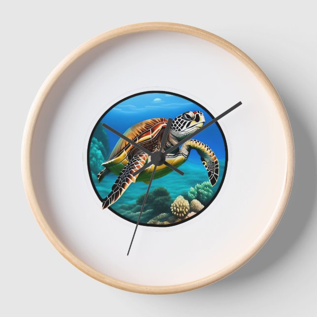 A friendly sea turtle swimming in the ocean clock (Front)