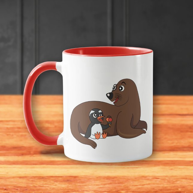 A friendly seal and a penguin cartoon mug (Creator Uploaded)