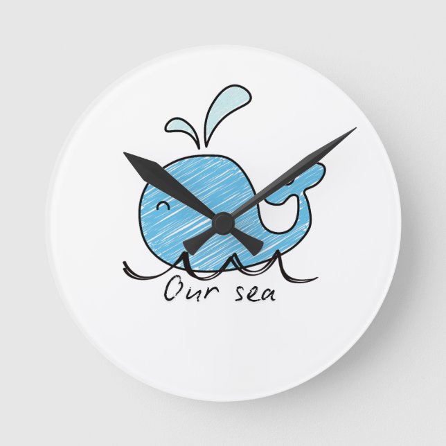 A FRIENDLY WHALE IN HIS SEA  Round Clock (Front)