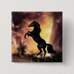 A Friesian Stallion horse rearing 15 Cm Square Badge