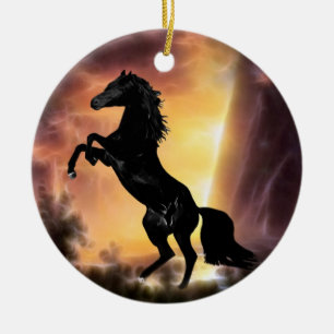 A Friesian Stallion horse rearing Ceramic Tree Decoration